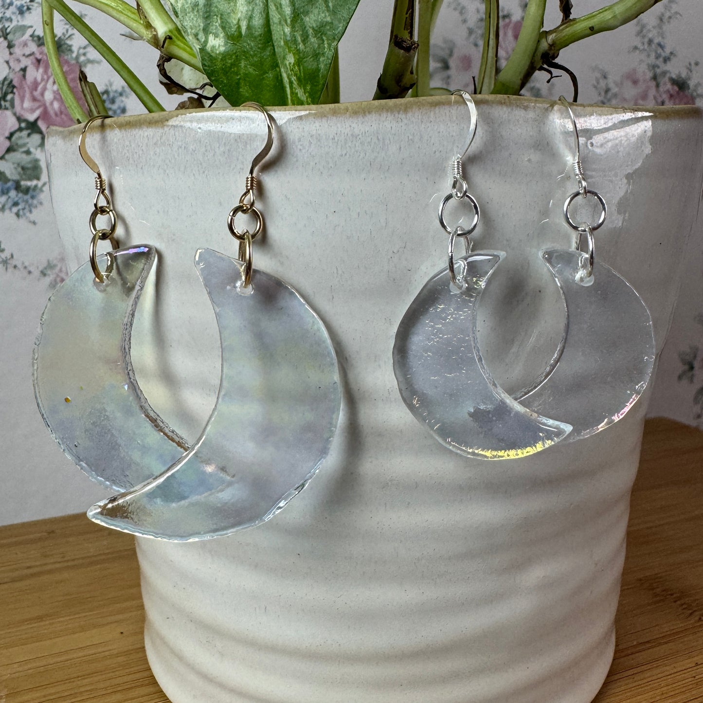 Iridescent Crescent Moon Earrings