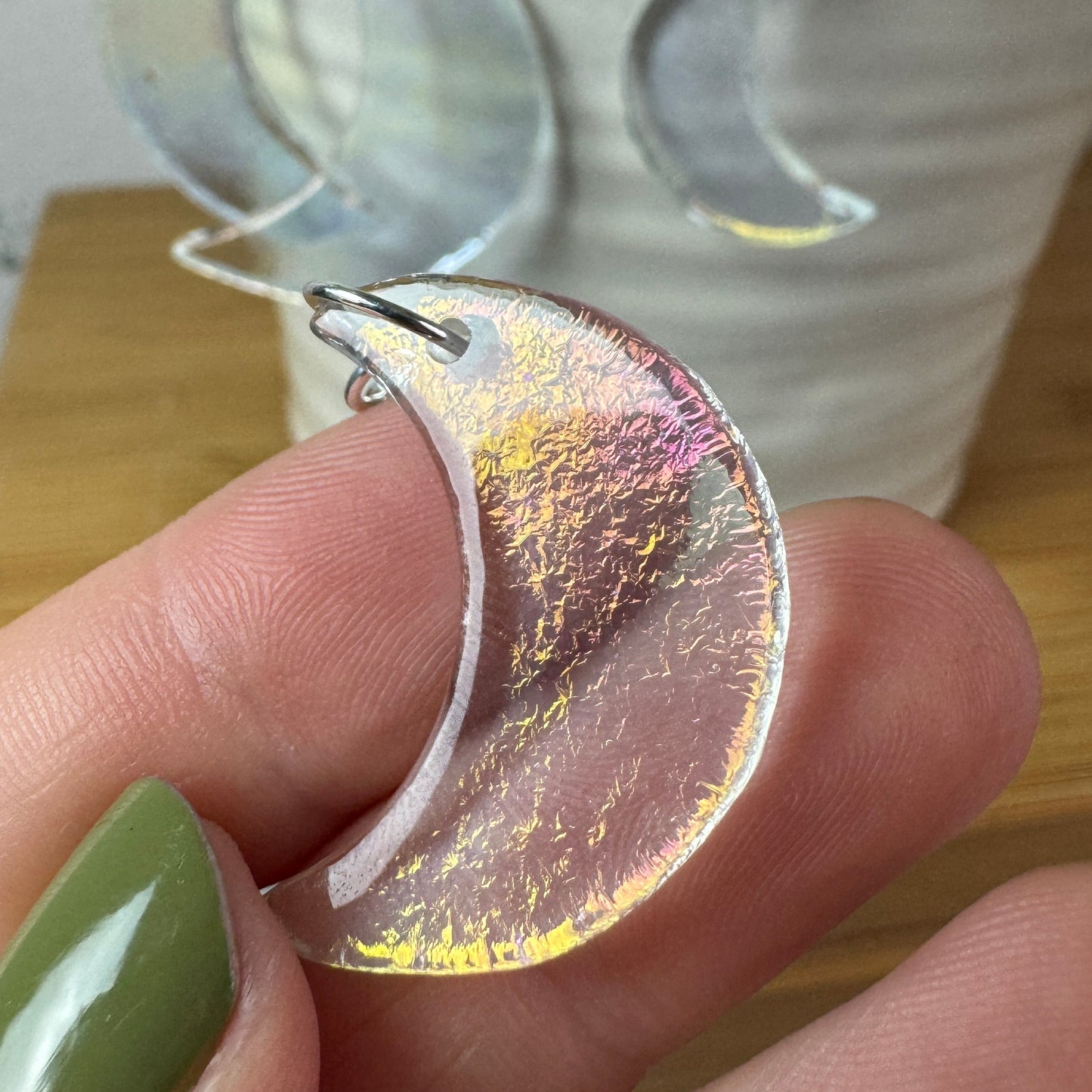 Iridescent Crescent Moon Earrings