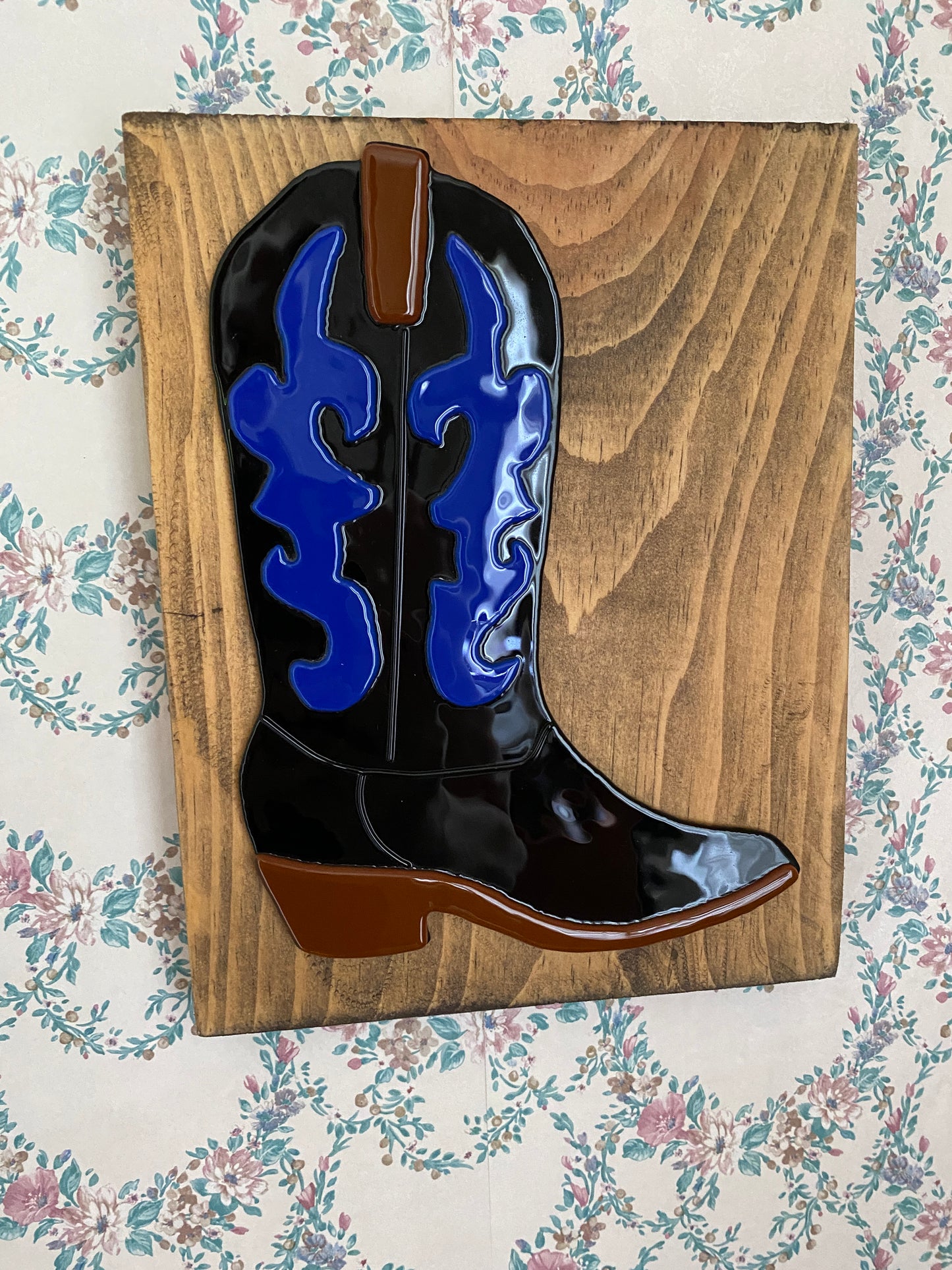 Cowboy Boot Mounted Glass Art