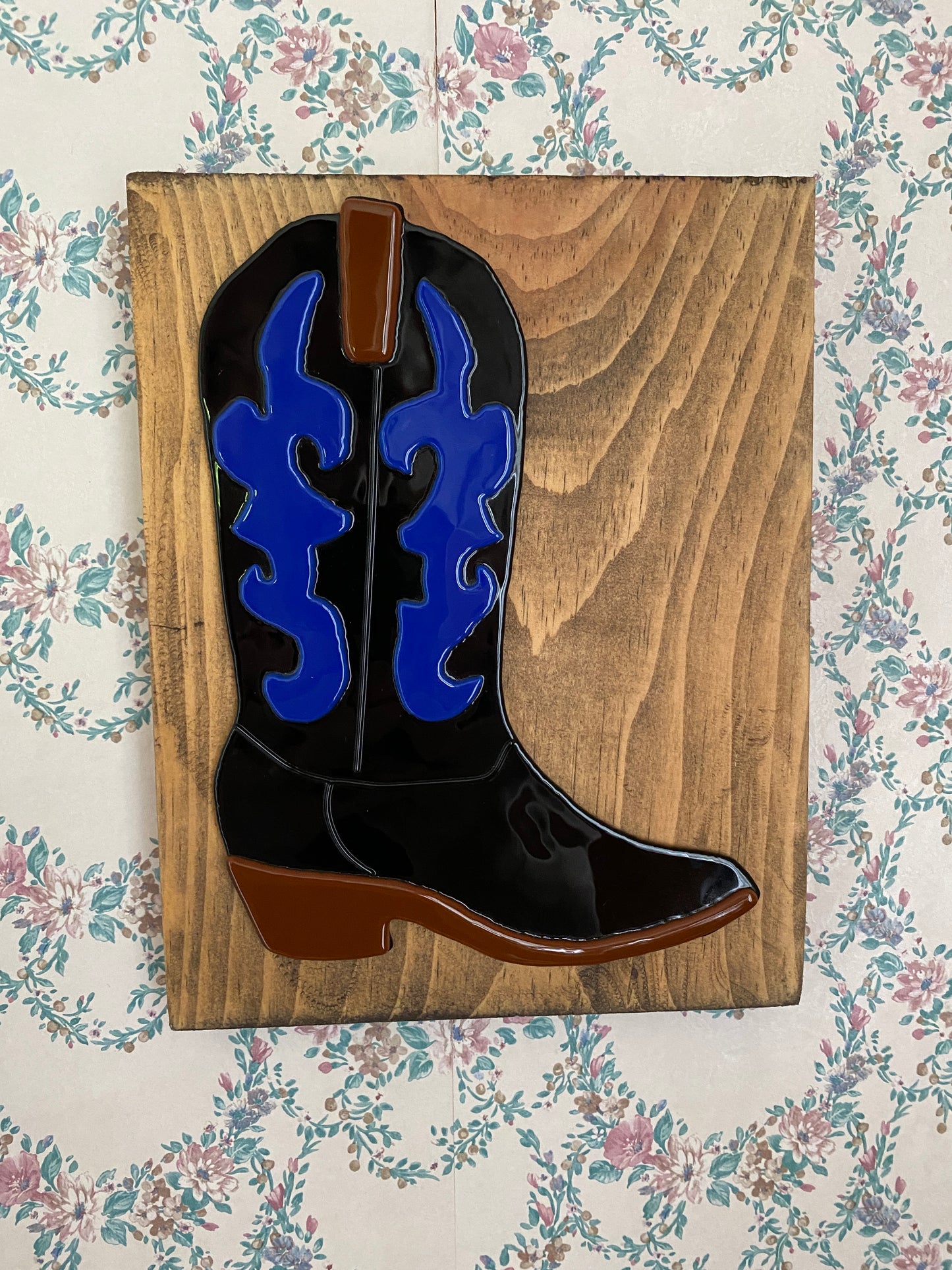 Cowboy Boot Mounted Glass Art