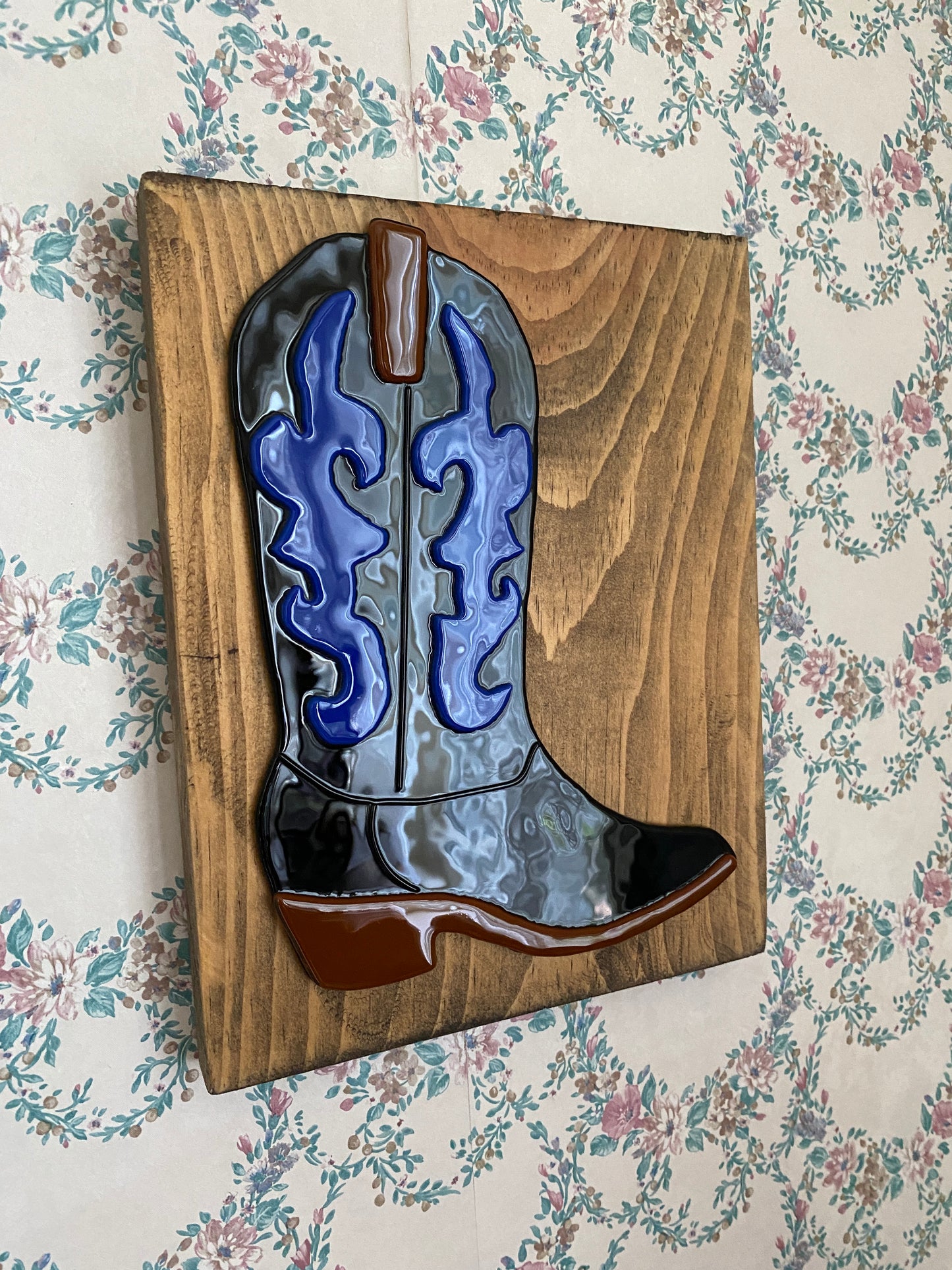 Cowboy Boot Mounted Glass Art
