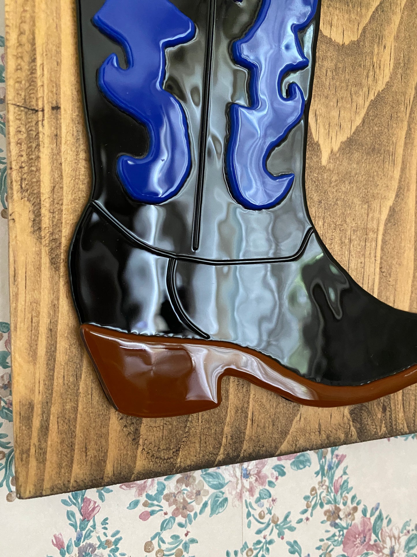 Cowboy Boot Mounted Glass Art