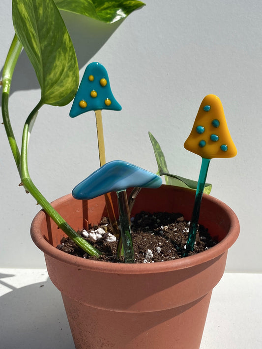 Mystery Set of Mushroom Plant Stakes - Handmade Glass