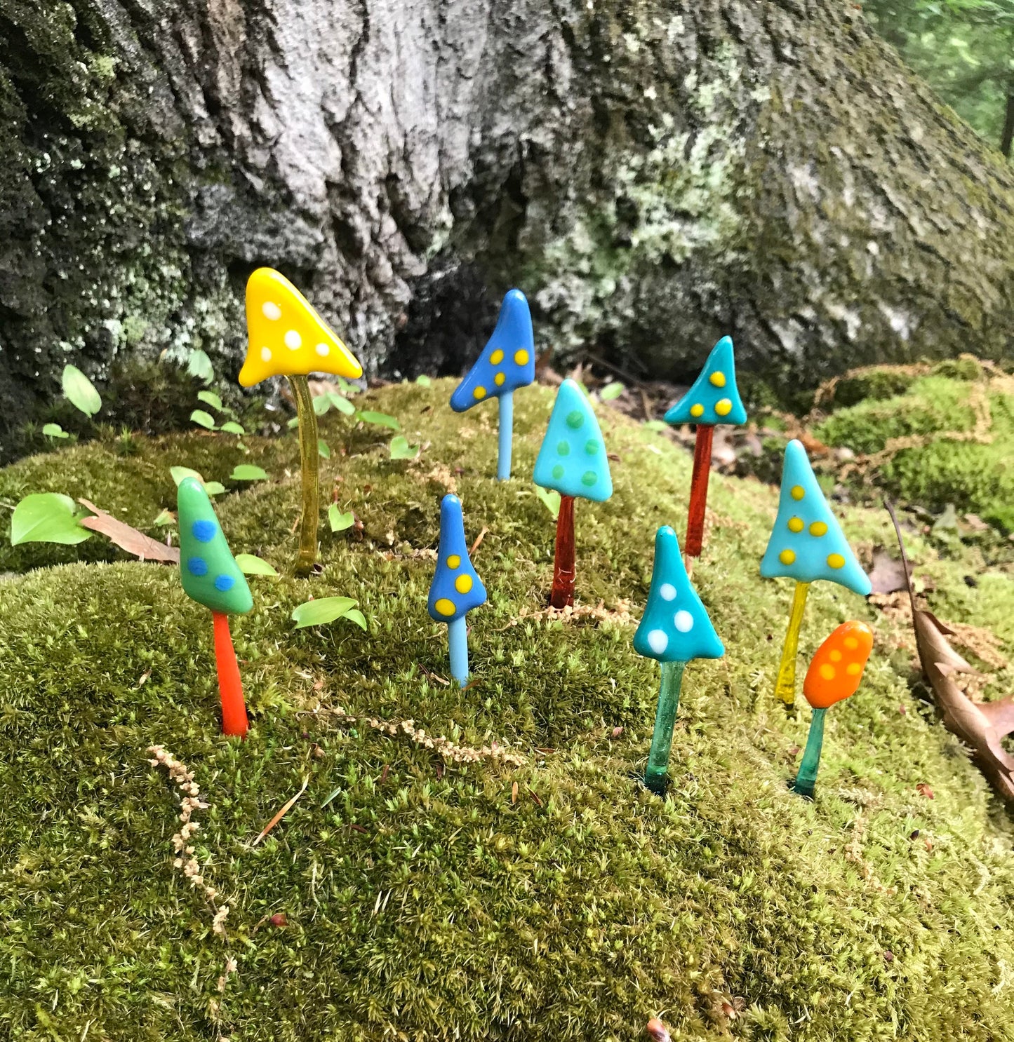 Mystery Set of Mushroom Plant Stakes - Handmade Glass