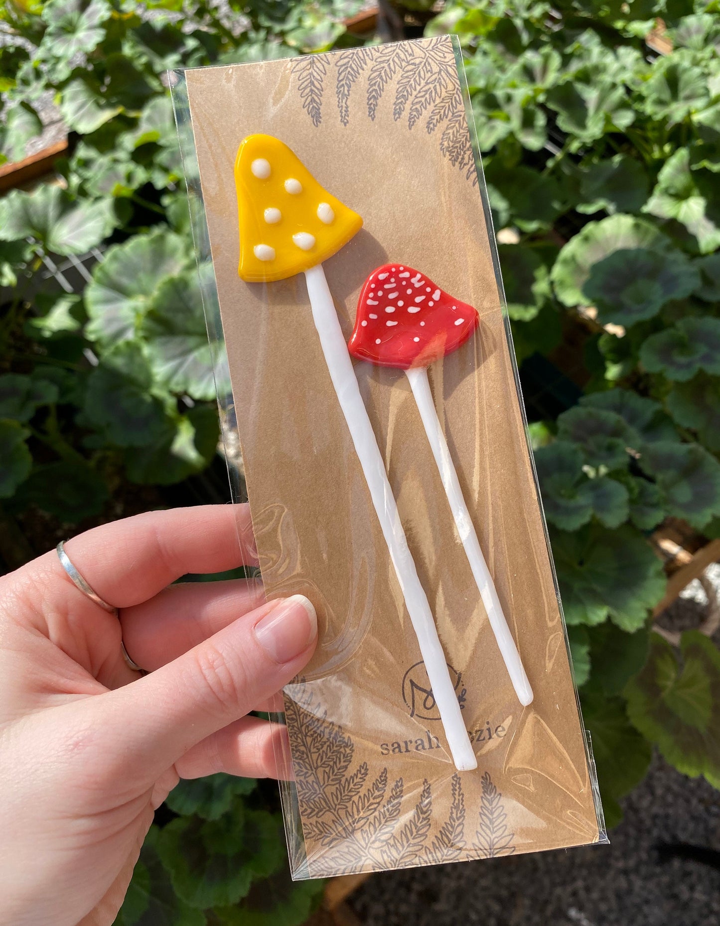 Mystery Set of Mushroom Plant Stakes - Handmade Glass