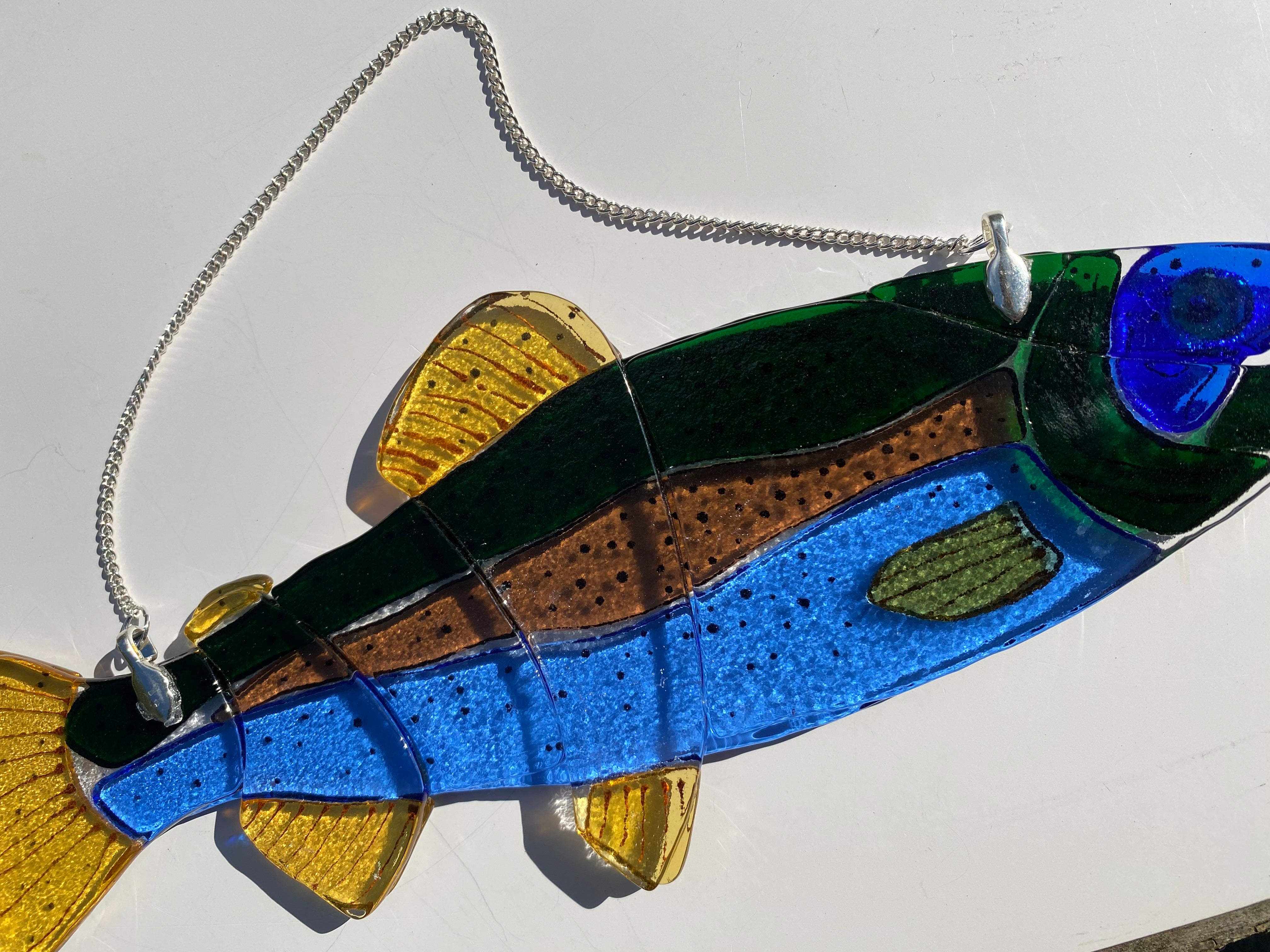 Rainbow Trout, Art Glass, Stained Glass, selling SunCatcher