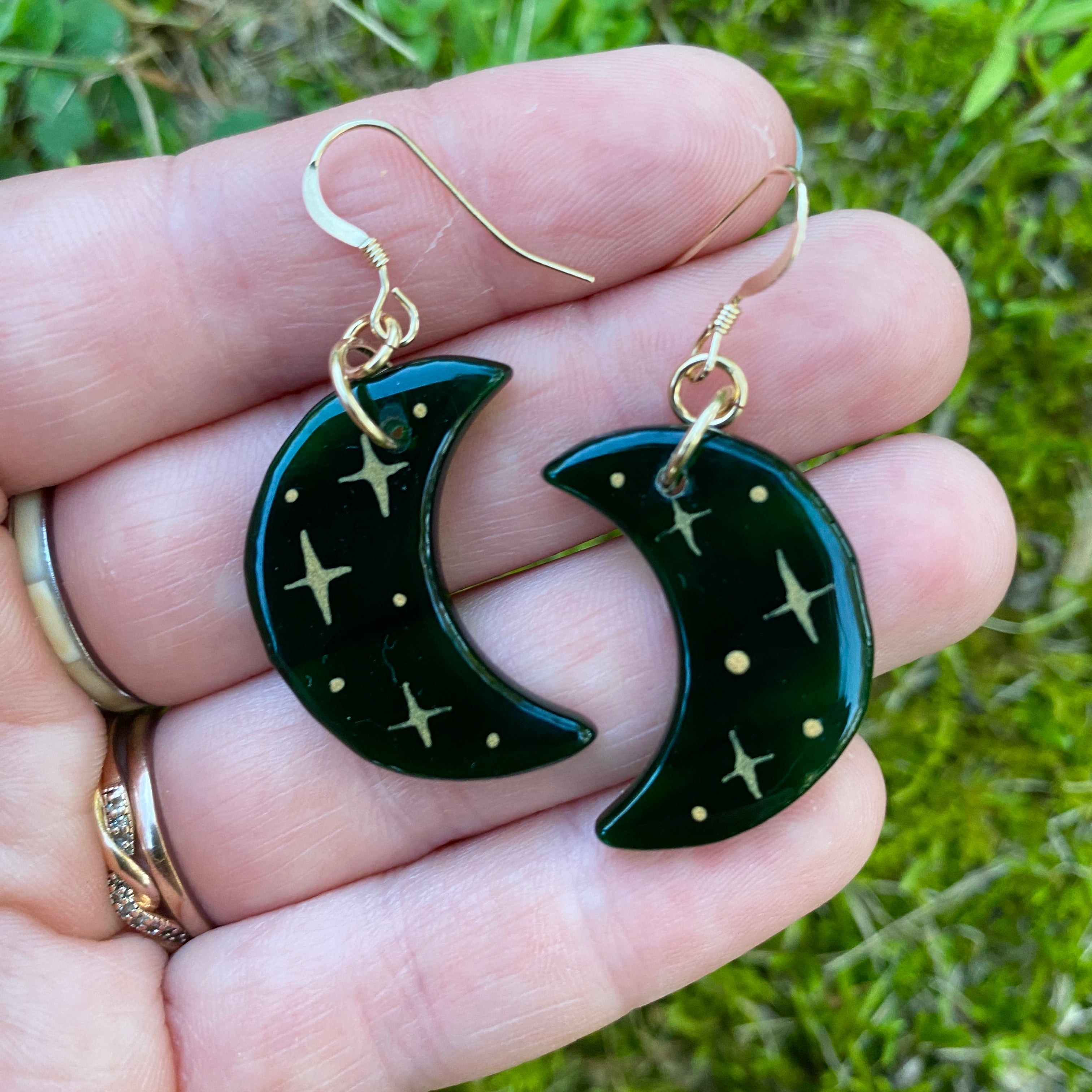 Crescent Moon and Black CZ Earrings / Moon earrings – LAONATO