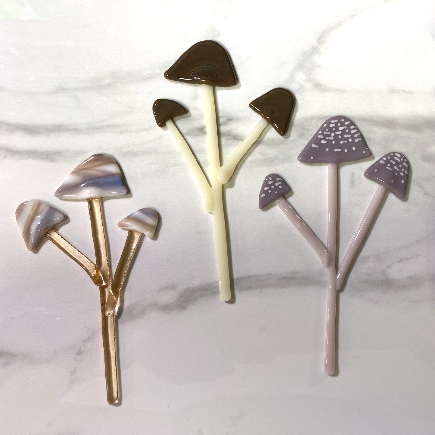 Natural Mushroom Troop Plant Stake Cluster